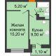 1 комнатная квартира 34,5 м² в ЖК SkyPark (Скайпарк), дом Литер 1, корпус 1, блок-секция 2-3 - планировка