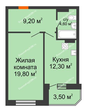 1 комнатная квартира 46,7 м² в ЖК Звездный-2, дом № 2