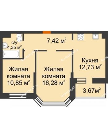 2 комнатная квартира 53,57 м² в ЖК Светлоград, дом Литер 16