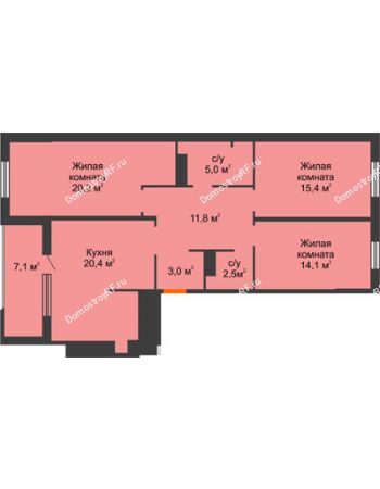 3 комнатная квартира 92,4 м² в ЖК Айвазовский City, дом ГП 2 Дом «Средиземный»