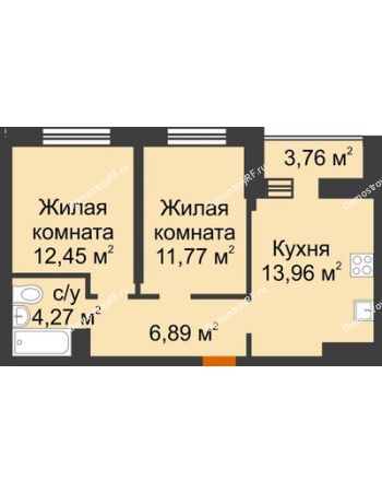 2 комнатная квартира 51,22 м² в ЖК Светлоград, дом Литер 15