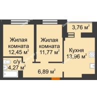 2 комнатная квартира 51,22 м² в ЖК Светлоград, дом Литер 15 - планировка