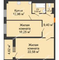 2 комнатная квартира 67,74 м² в ЖК Сокол на Оганова, дом Литер 1 - планировка