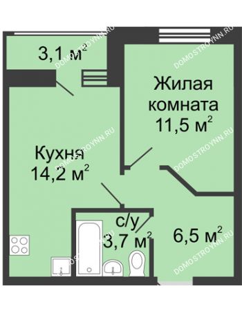 1 комнатная квартира 37,45 м² в ЖК Цветы, дом № 10