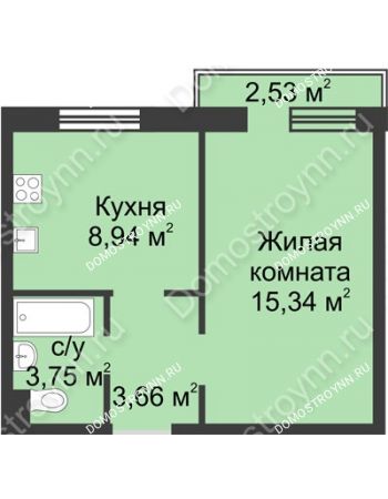 1 комнатная квартира 32,45 м² в ЖК Тридесятое (Экопарк Березовка), дом № 23