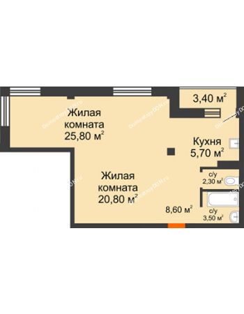 2 комнатная квартира 68,4 м² - ЖК Южная Башня