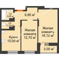 2 комнатная квартира 54,8 м² в ЖК Подкова на Цветочной, дом № 8 - планировка