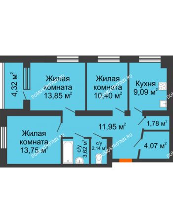 3 комнатная квартира 72,63 м² - Клубный дом На Коммунистической