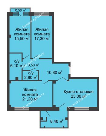 3 комнатная квартира 109,1 м² - ЖК Династия на Соборном