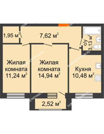 2 комнатная квартира 51,88 м² в ЖК Москва Град, дом № 63