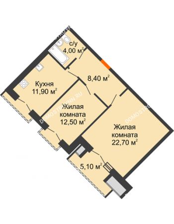 2 комнатная квартира 62,05 м² - ЖД по ул. Кирова