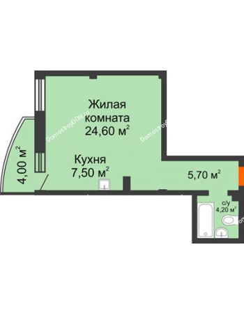 1 комнатная квартира 43,2 м² - ЖК Южная Башня