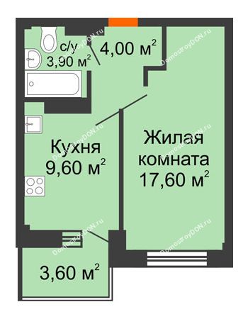 1 комнатная квартира 38,9 м² в ЖК Екатерининский, дом № 2б