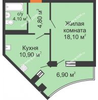 1 комнатная квартира 41,4 м² в ЖК Вересаево, дом Литер 15/2 - планировка