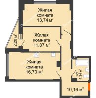 2 комнатная квартира 57,41 м² в ЖК Рубин, дом Литер 2 - планировка