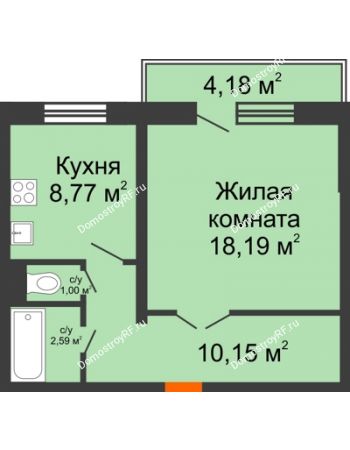 1 комнатная квартира 41,96 м² в ЖК Снегири, дом № 6