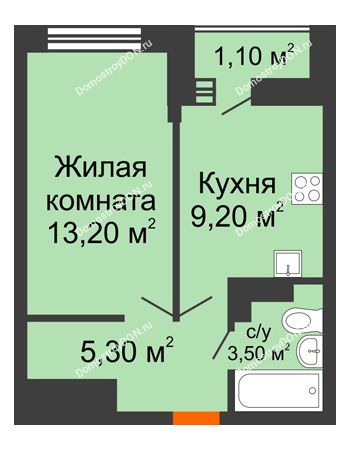 1 комнатная квартира 32 м² в ЖК SkyPark (Скайпарк), дом Литер 1, корпус 1, 2 этап
