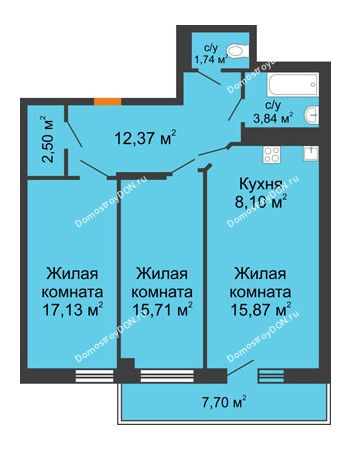 3 комнатная квартира 79,57 м² в ЖК Сокол Градъ, дом Литер 8