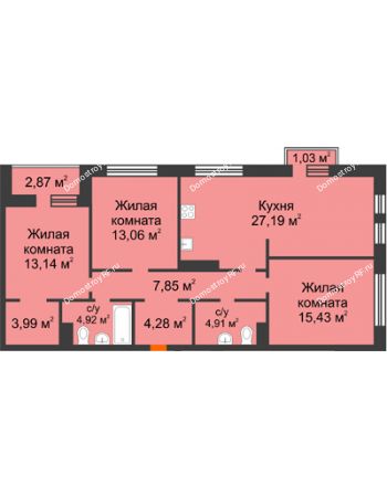 4 комнатная квартира 94,11 м² - ЖК ГОРОДСКОЙ КВАРТАЛ UNO (УНО)