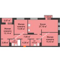 4 комнатная квартира 94,11 м², ЖК ГОРОДСКОЙ КВАРТАЛ UNO (УНО) - планировка