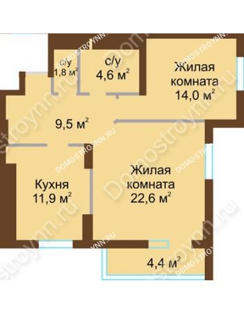 2 комнатная квартира 69,8 м² - ЖК Подкова Сормовская