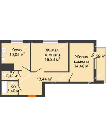 2 комнатная квартира 64,53 м² - ЖК Дом у Самолета