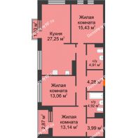 4 комнатная квартира 94,83 м², ЖК ГОРОДСКОЙ КВАРТАЛ UNO (УНО) - планировка