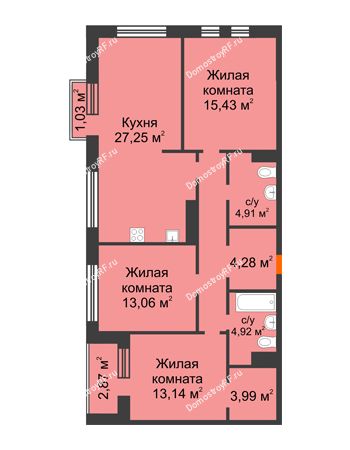 4 комнатная квартира 94,83 м² - ЖК ГОРОДСКОЙ КВАРТАЛ UNO (УНО)