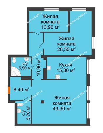 3 комнатная квартира 128,8 м² - ЖК Богатяновский