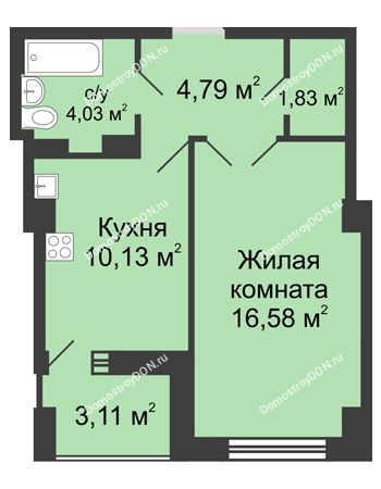 1 комнатная квартира 40,47 м² в ЖК Университетский 137, дом Секция С2
