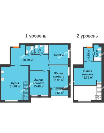 3 комнатная квартира 132,16 м² в ЖК Бунин, дом 1 этап, секции 11,12,13,14