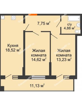2 комнатная квартира 64,6 м² в ЖК На Садовой, дом Литер 1