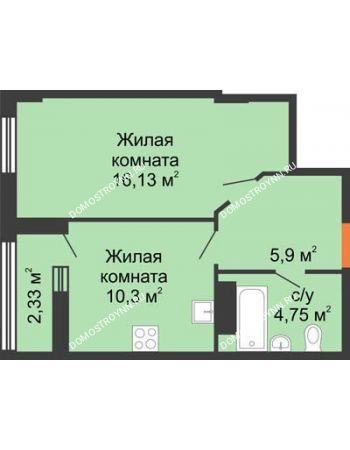 1 комнатная квартира 38,25 м² - ЖК Каскад на Ленина