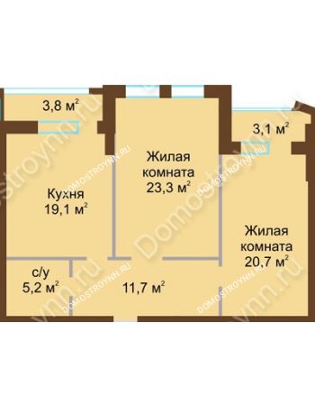2 комнатная квартира 83,4 м² - ЖД по ул. Почаинская