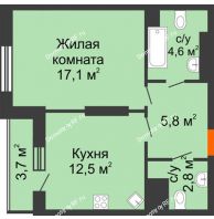 1 комнатная квартира 46,5 м², ЖК Космолет - планировка