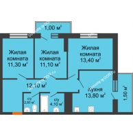 3 комнатная квартира 71,3 м², ЖК Клубный дом на Мечникова - планировка