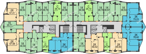 Планировка 6 этажа в доме Литер 3 в ЖК Рубин