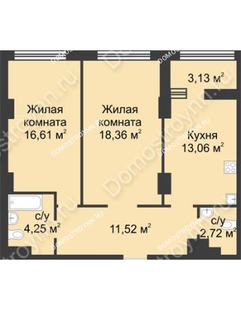 2 комнатная квартира 68,08 м² в ЖК Караваиха, дом № 5