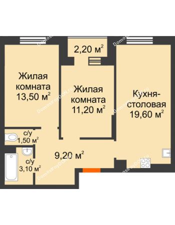 2 комнатная квартира 59,2 м² в Микрорайон Прибрежный, дом № 4