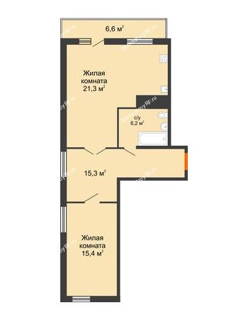 2 комнатная квартира 65,4 м² в ЖК Перемена, дом Литер 2