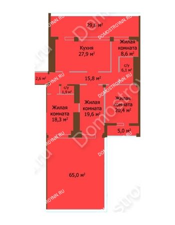 4 комнатная квартира 156,7 м² - ЖК Бояр Палас