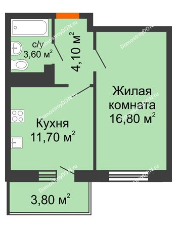 1 комнатная квартира 38,2 м² в ЖК Я, дом  Литер 2