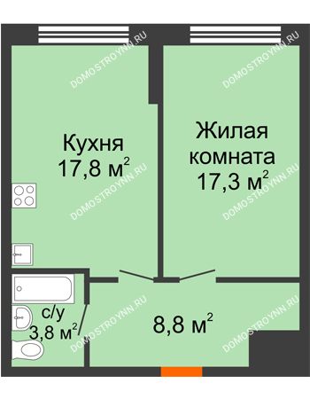 1 комнатная квартира 47,7 м² в ЖК Подкова на Родионова, дом № 2