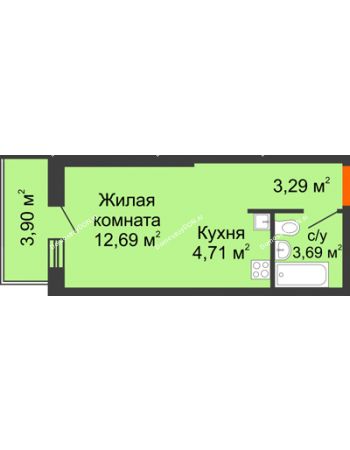 Студия 28,28 м² в ЖК Днепровская Роща, дом № 1