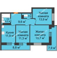 3 комнатная квартира 73,1 м² в ЖК Отражение, дом Литер 2.1 - планировка