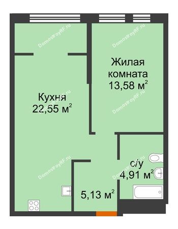 2 комнатная квартира 46,17 м² в ЖК Сердце Сибири, дом № 76, квартал Геологов (ГП-2)