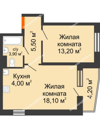 2 комнатная квартира 49,1 м² в ЖК Династия, дом Литер 2