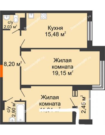 2 комнатная квартира 60,9 м² в Макрорайон Амград, дом № 1