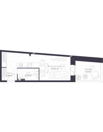 Студия 28,6 м² в ЖК Veren Village Стрельна, дом Корпус Западный