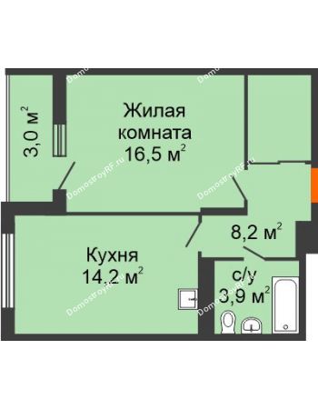 1 комнатная квартира 45,88 м² в Макрорайон Амград, дом № 4